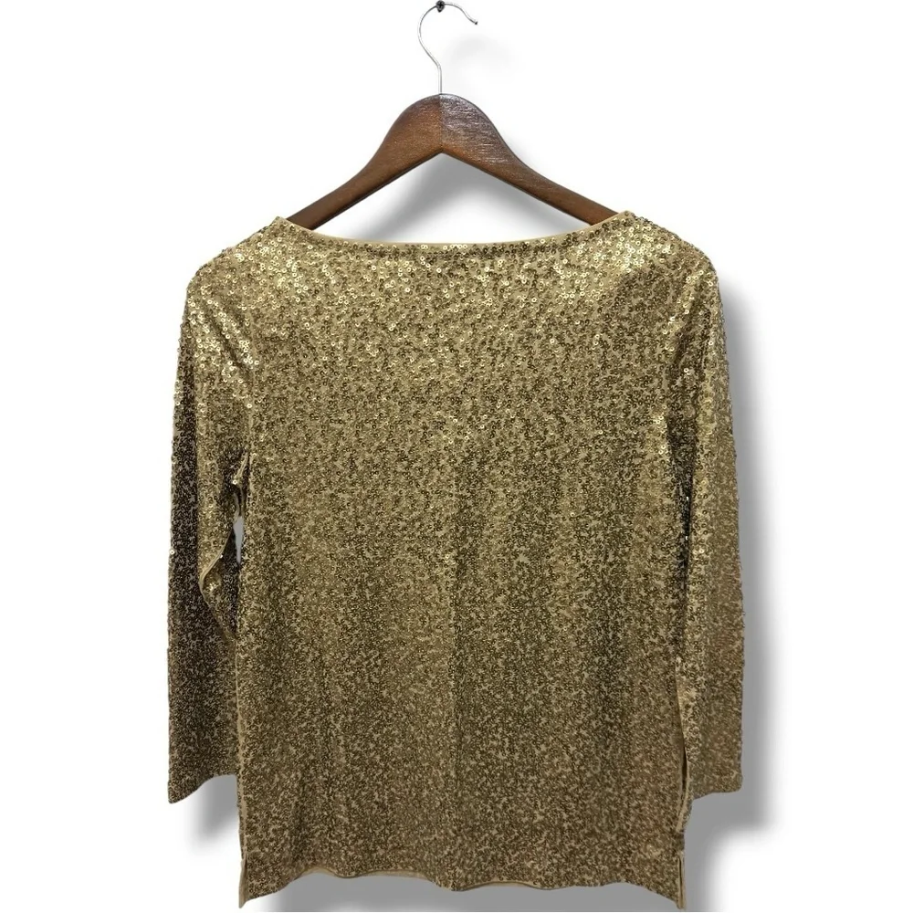 328 J.Crew | NWT Shimmering Gold Sequin Boatneck Blouse (Size S)